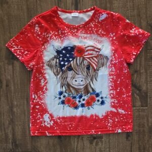 Red Kids Shirt with Patriotic Cow Design